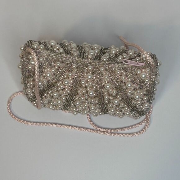 Carla Marchi Vintage Light Pink Pearl Beaded Sequin Evening Bag Purse Strap - Picture 3 of 7
